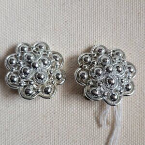Vintage Silver Metal Bubble Disc Clip -On Earrings